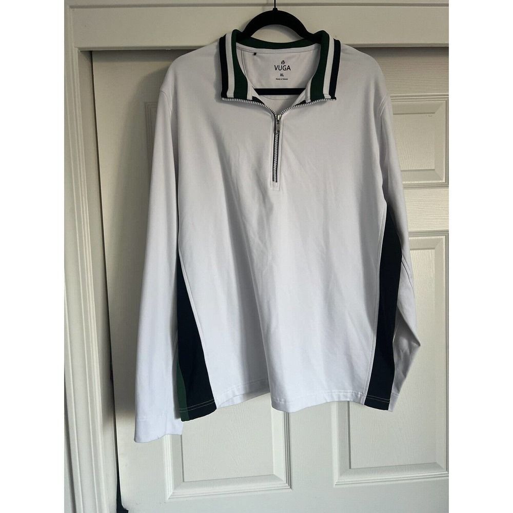 VUGA Men's Long Sleeve Quarter Zip Pullover Size XL White Black Green